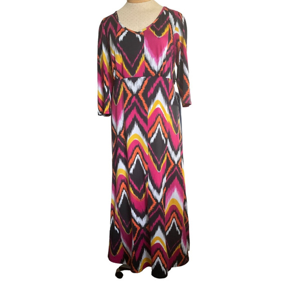 Ashley Stewart Maxi Dress 2X Multicolor Abstract Pattern Empire Waist 3/4 Sleeve - Picture 12 of 13